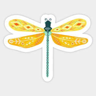 Folk Art Dragonfly - Yellow & Teal Sticker